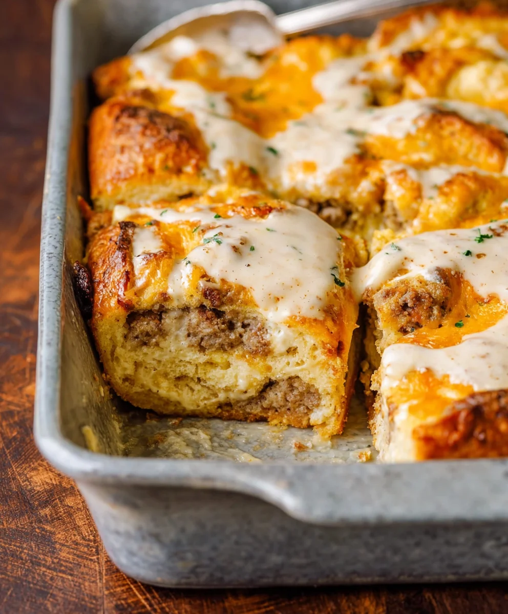 Beef Biscuits and Gravy Breakfast Casserole