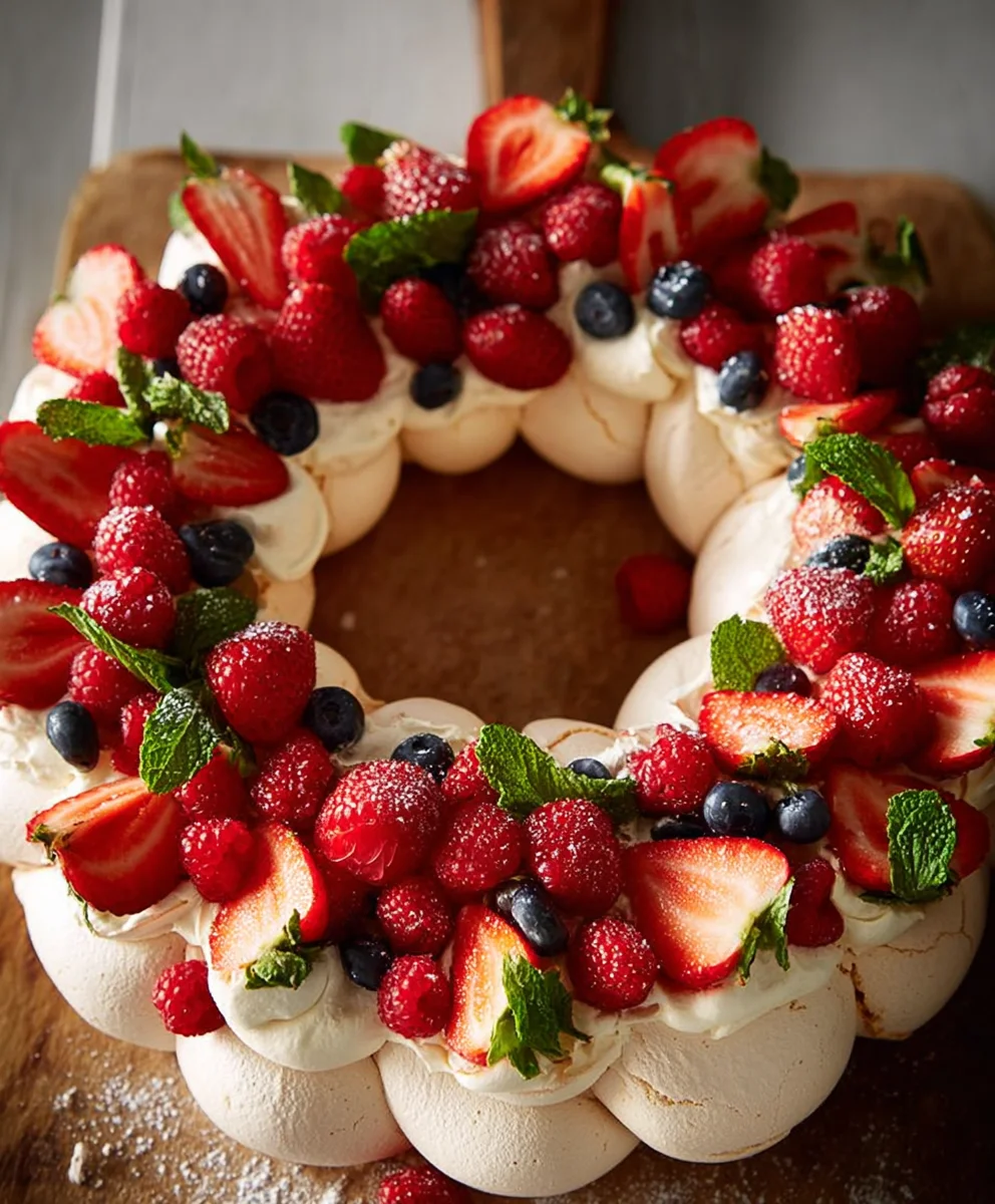 Pull-Apart Pavlova Wreath Recipe-Festive Dessert Idea