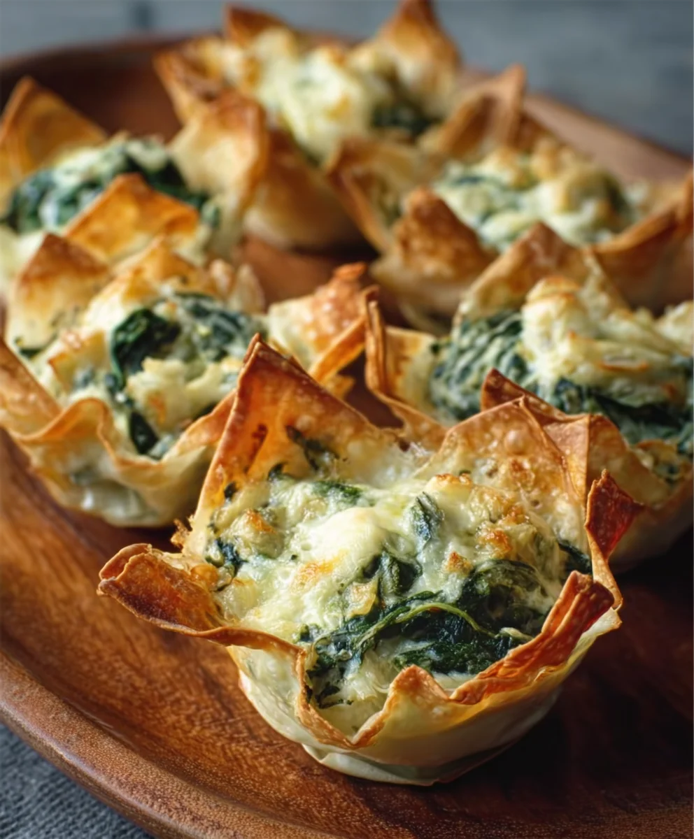 Spinach Artichoke Wonton Cups-Easy Appetizer