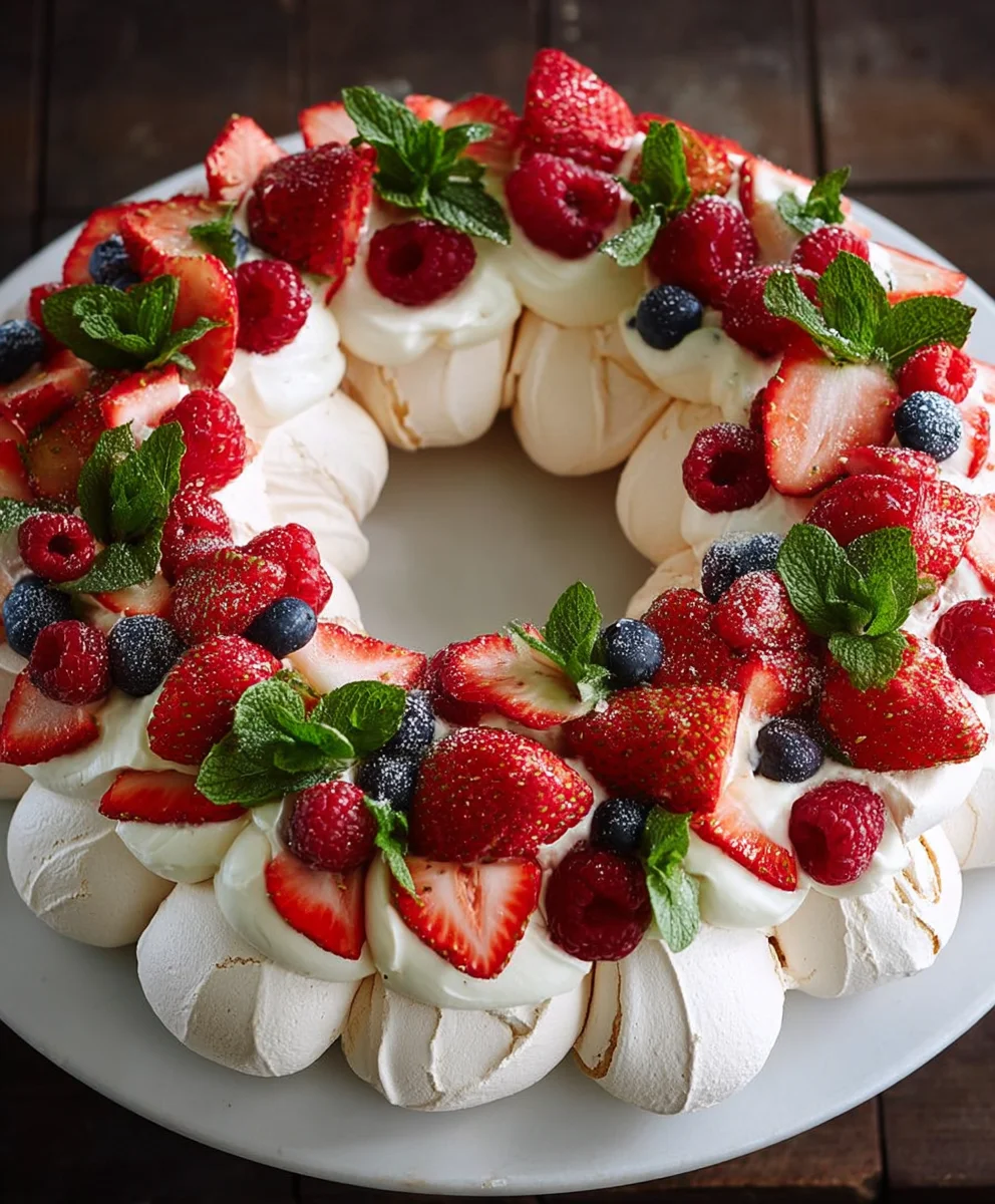 Pull-Apart Pavlova Wreath Recipe-Festive Dessert Idea