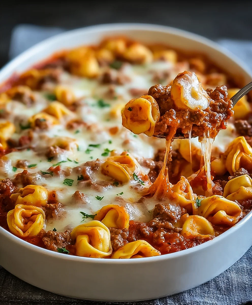 Cheesy Beef Tortellini Bake- Easy Family Dinner
