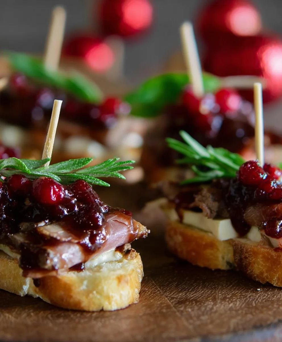 Cranberry Beef Prosciutto Brie Crostini - Easy Appetizer