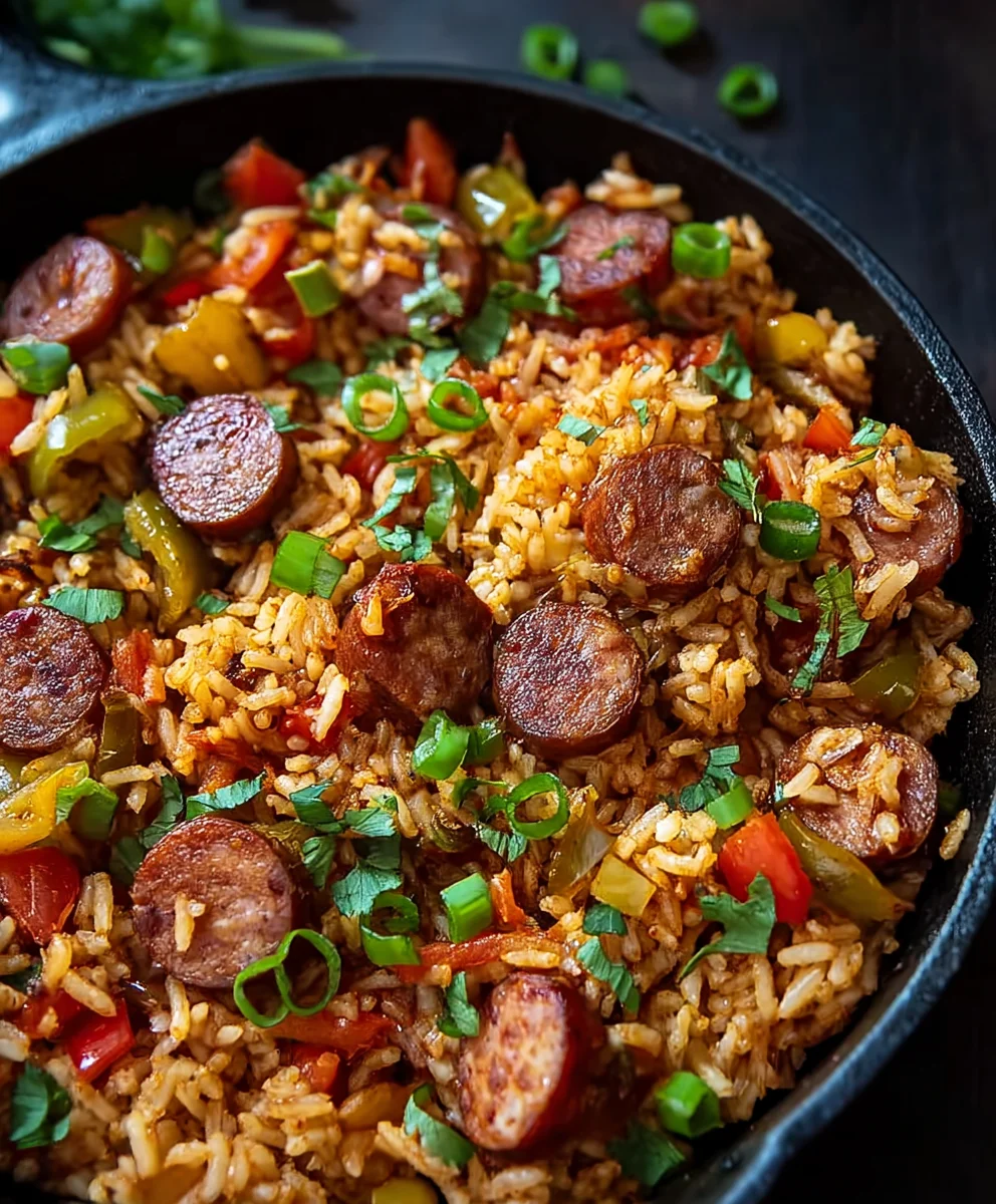 Easy Cajun Beef Sausage Rice Skillet Dinner