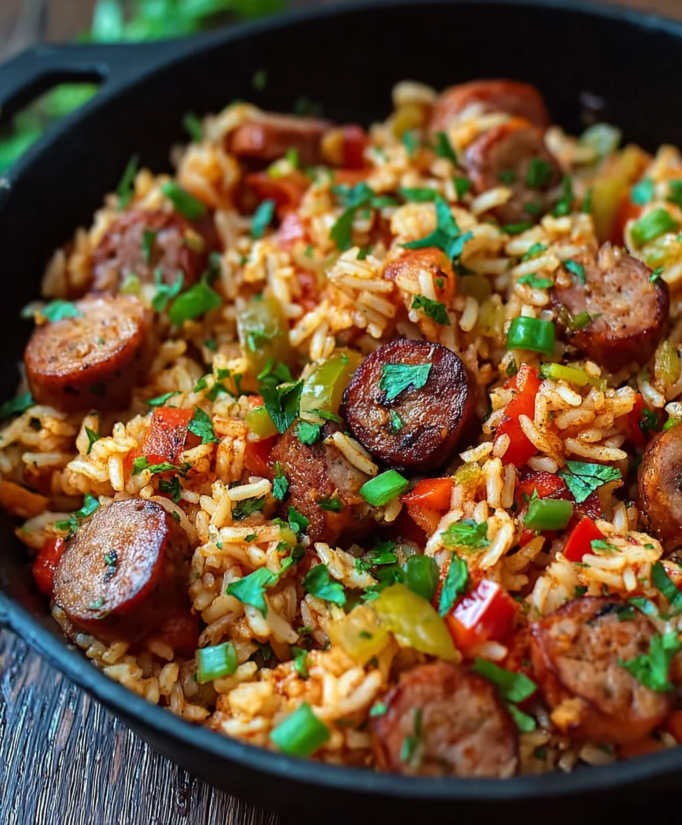 Easy Cajun Beef Sausage Rice Skillet Dinner