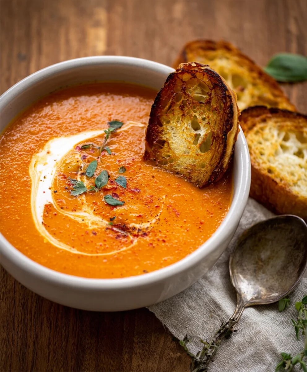 Creamy Roasted Garlic Tomato Soup-Easy & Delicious
