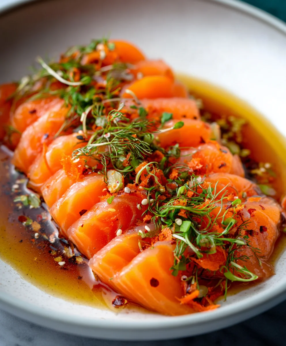 Spicy Salmon Crudo with Roasted Carrots-Fresh Flavors