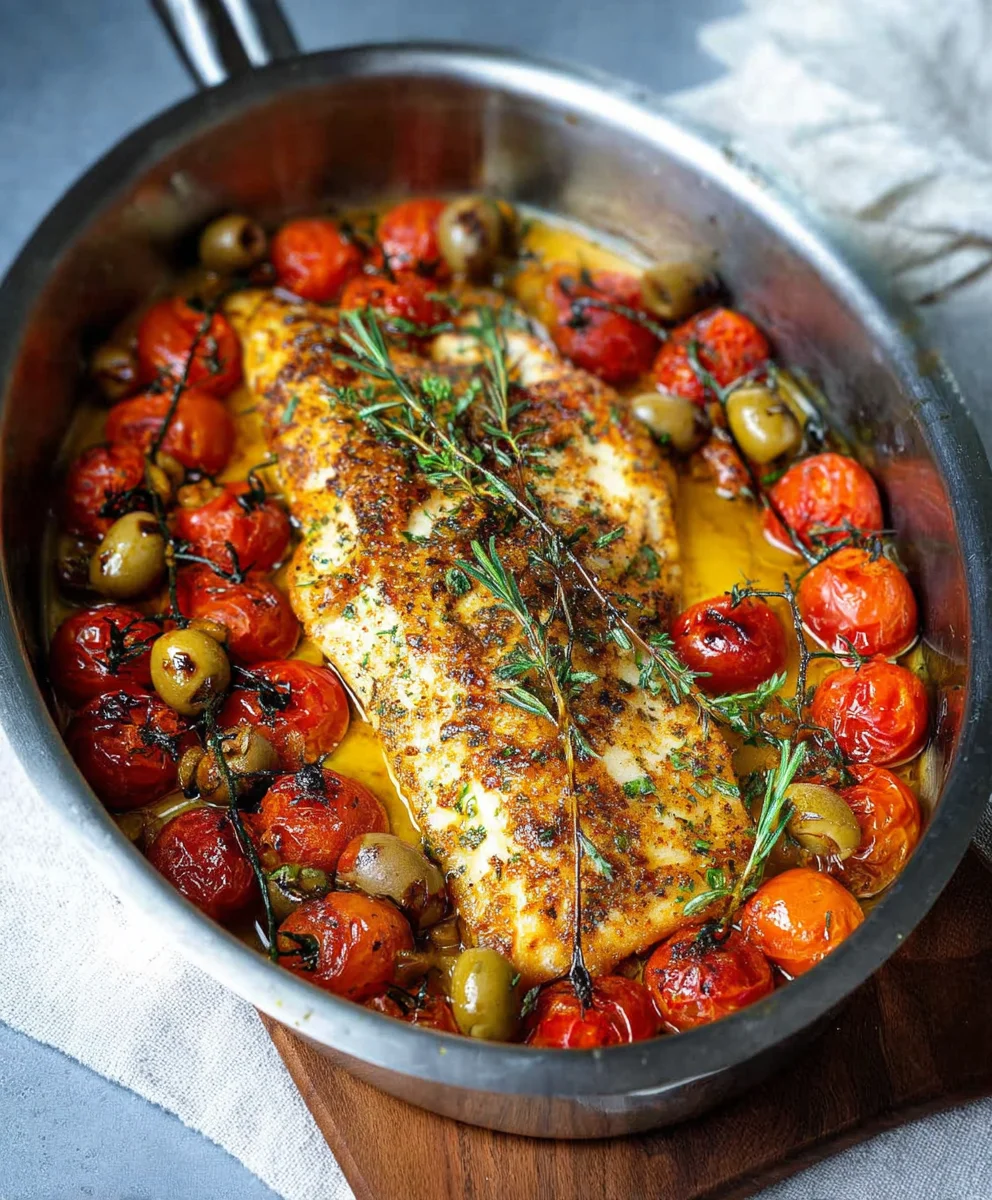 Baked Fish Cherry Tomatoes Olives - Easy Recipe