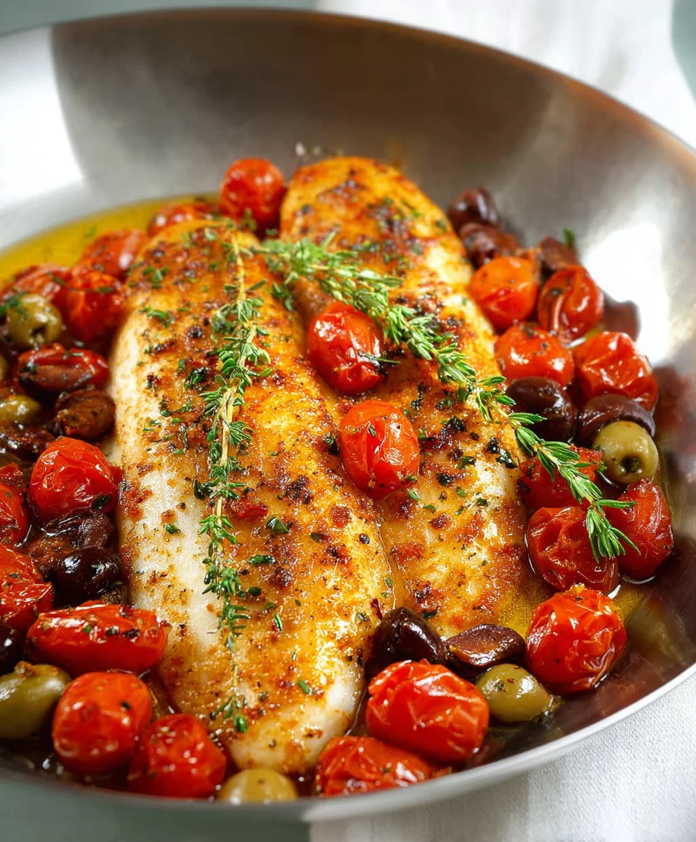 Baked Fish Cherry Tomatoes Olives - Easy Recipe