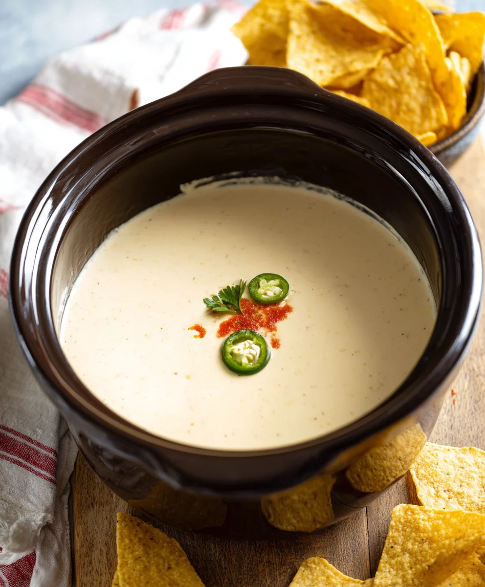 Easy Crockpot White Queso Dip Recipe - Cheesy & Delicious