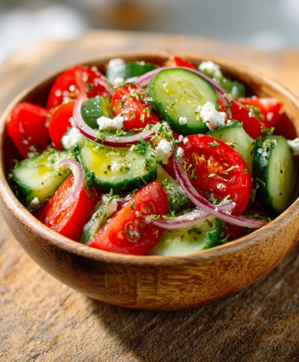 Easy Mediterranean Salad - Cucumber Tomato Onion
