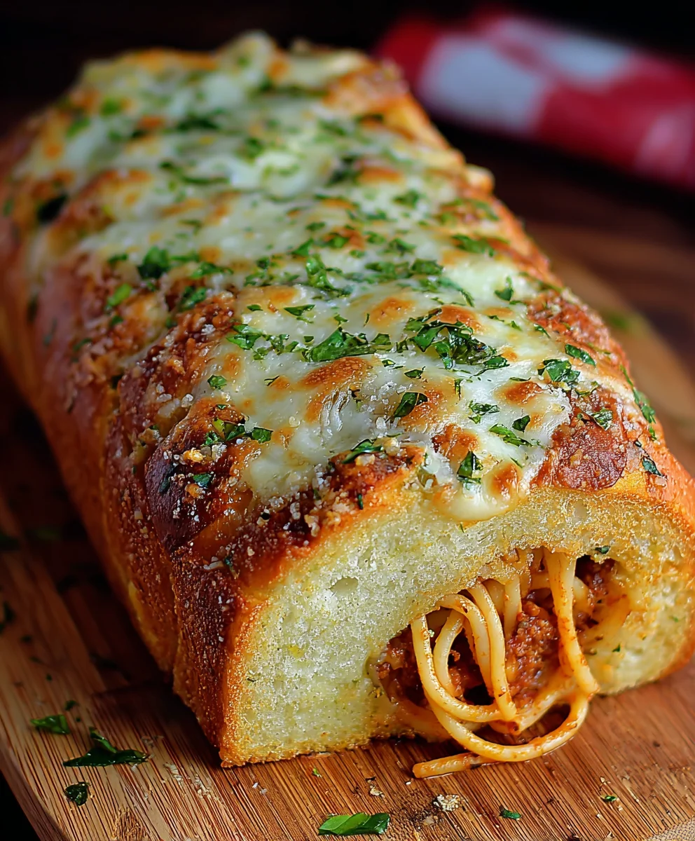 Spaghetti Stuffed Garlic Bread-Cheesy Pasta Delight