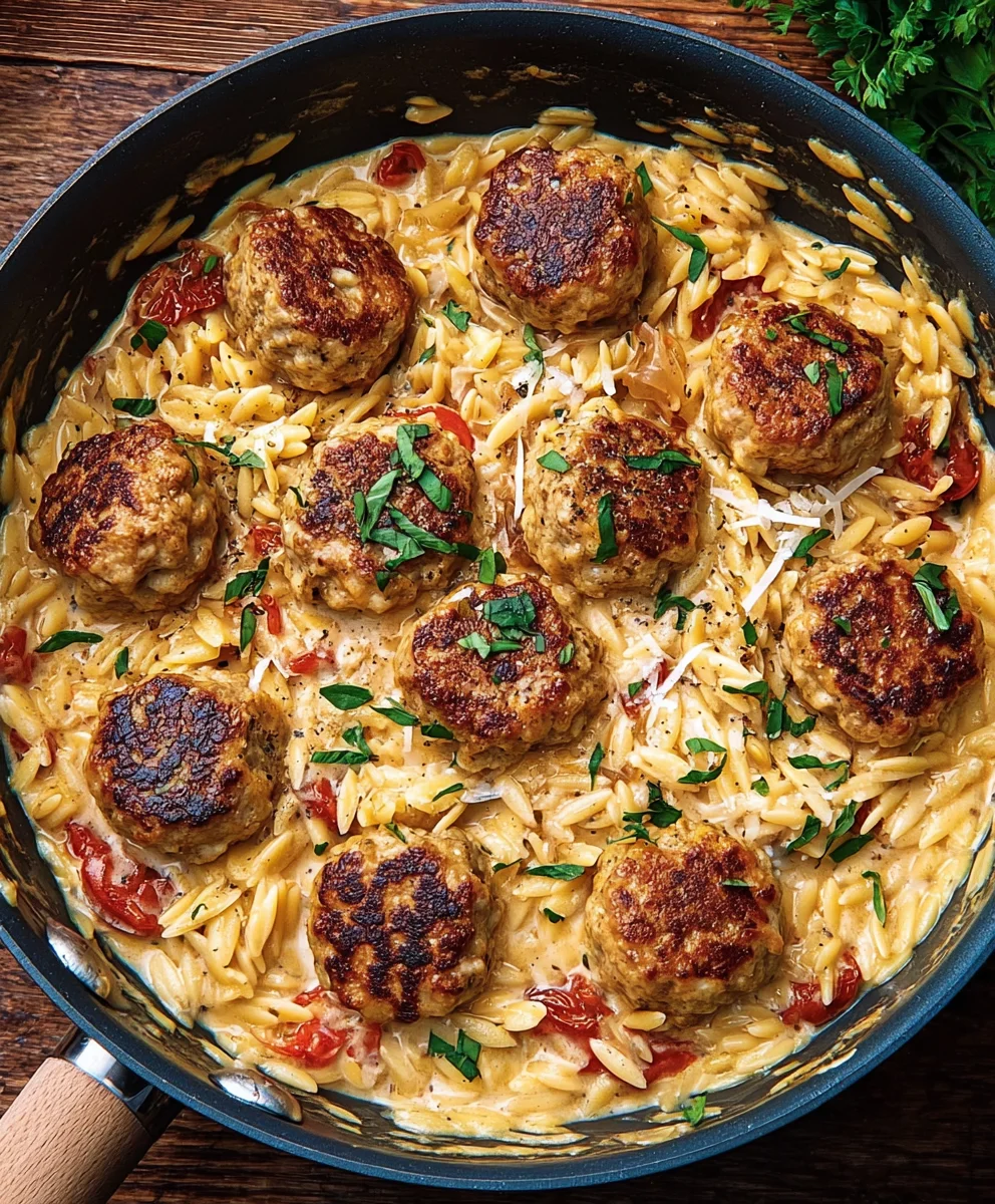 Marry Me Chicken Meatball Orzo-Creamy Dreamy Meal