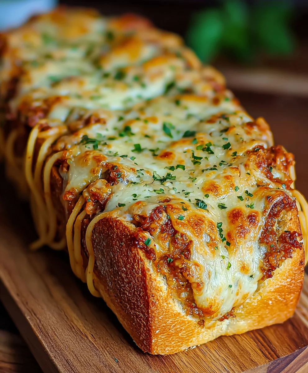 Spaghetti Stuffed Garlic Bread-Cheesy Pasta Delight