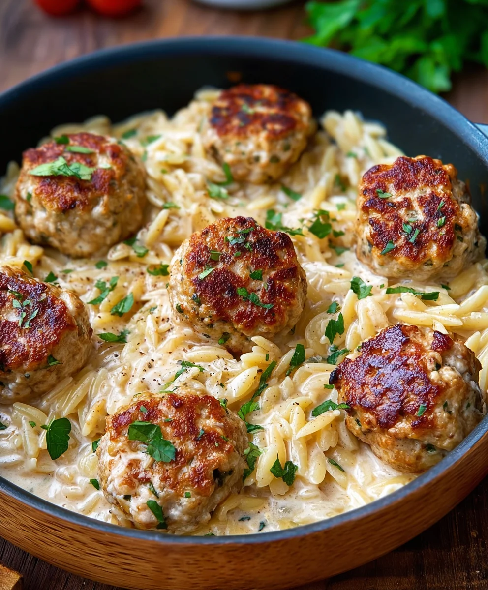 Marry Me Chicken Meatball Orzo-Creamy Dreamy Meal