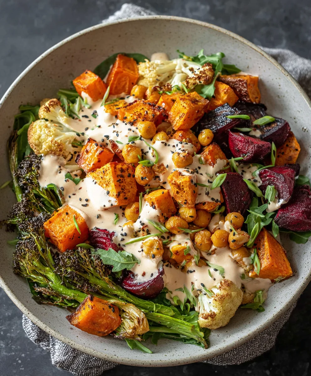 Glow Bowl Recipe-Roasted Veggie Tahini Yogurt Sauce