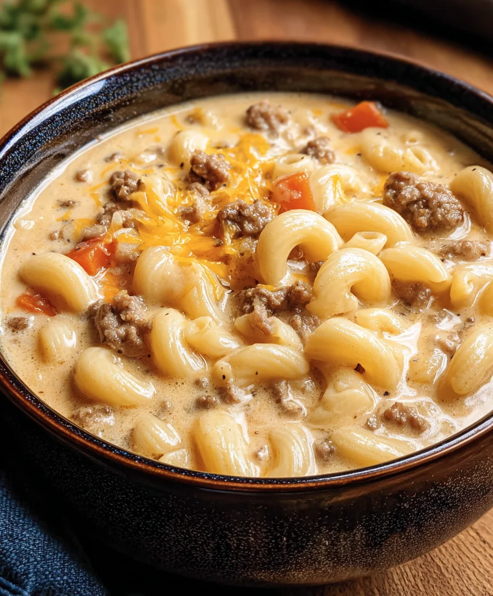 Cheeseburger Macaroni Soup - Creamy Beef Comfort