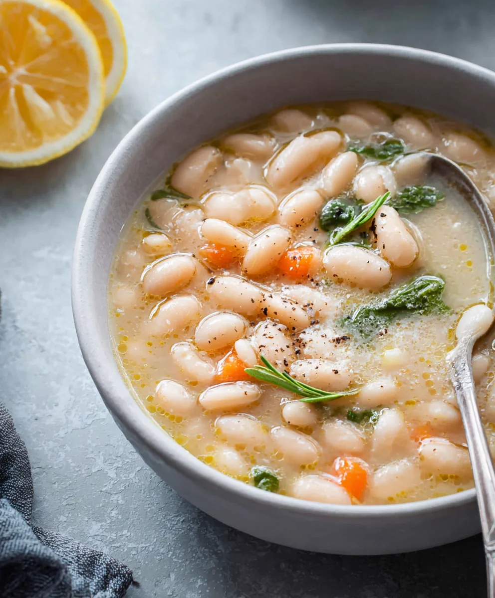 Greek White Bean Soup Garlic Lemon - Hearty & Healthy