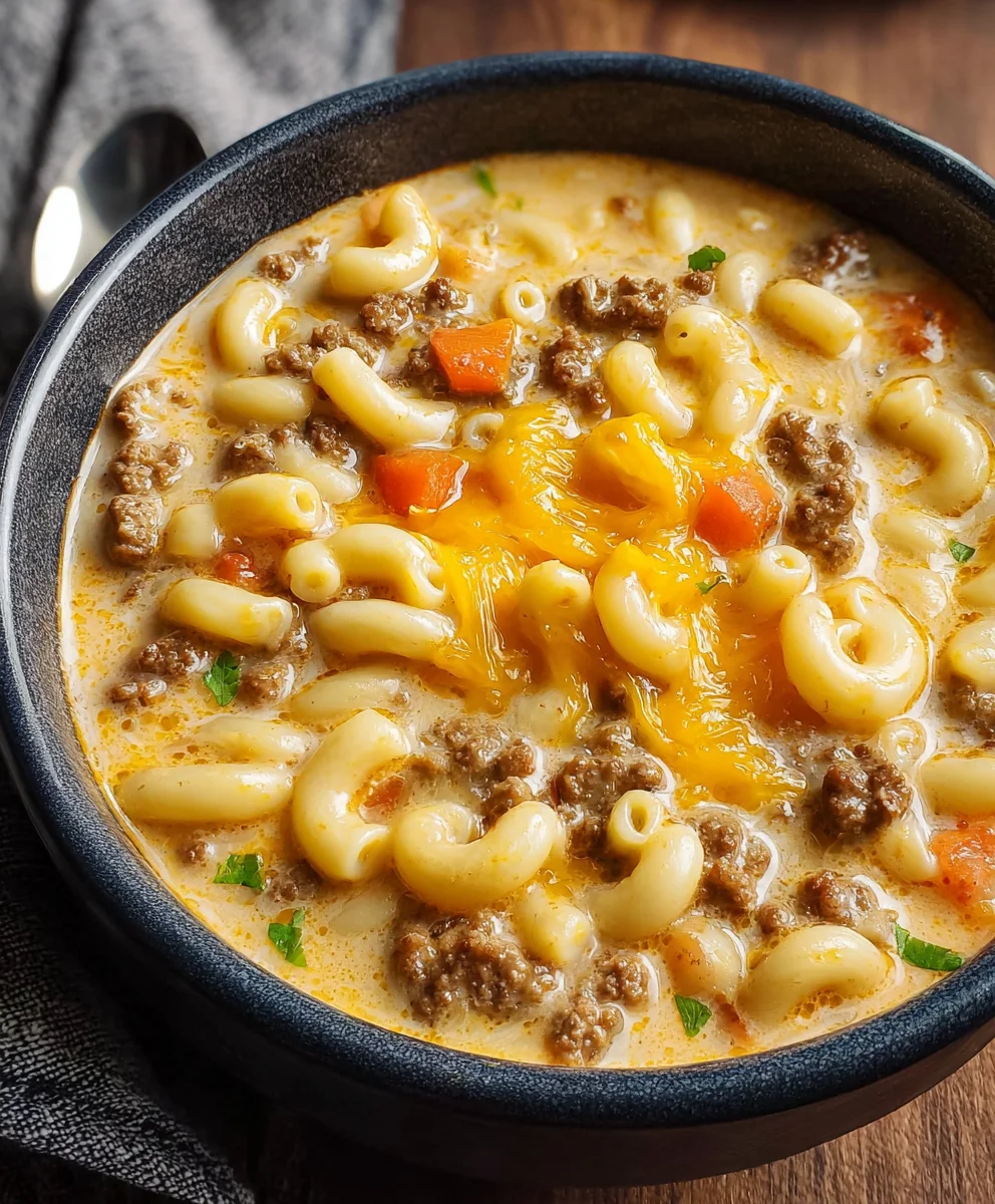 Cheeseburger Macaroni Soup - Creamy Beef Comfort
