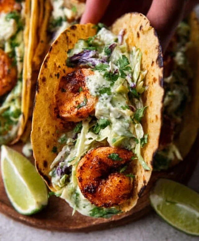 Cilantro Lime Shrimp Tacos with Creamy Slaw
