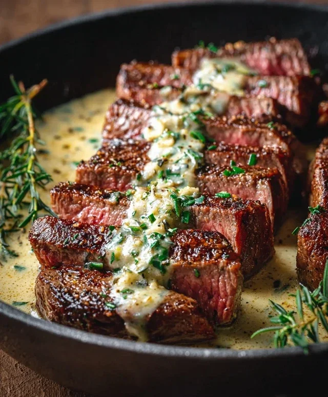 Garlic Butter Steak With Parmesan Cream Sauce