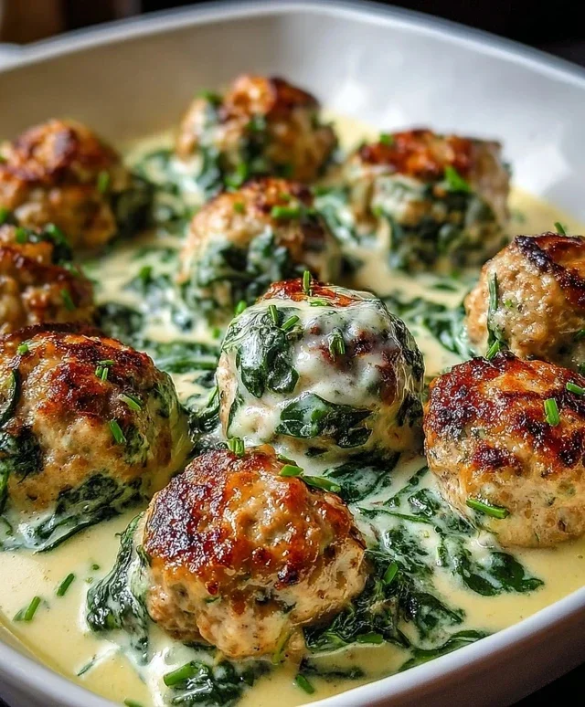 Southern Style Baked Chicken Ricotta Meatballs with Spinach Alfredo