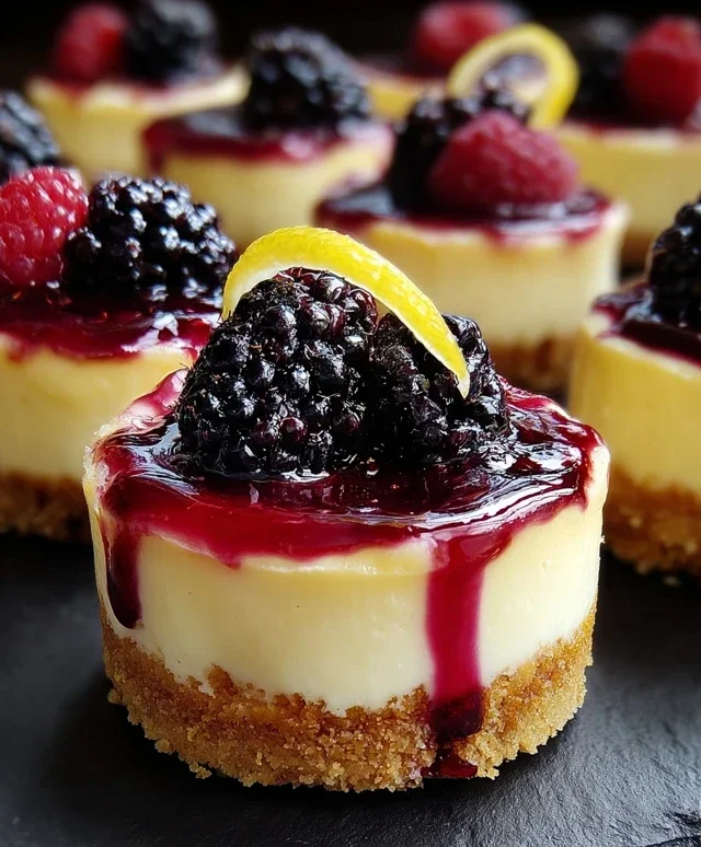 Lemon Raspberry Blackberry Mini Cheesecakes