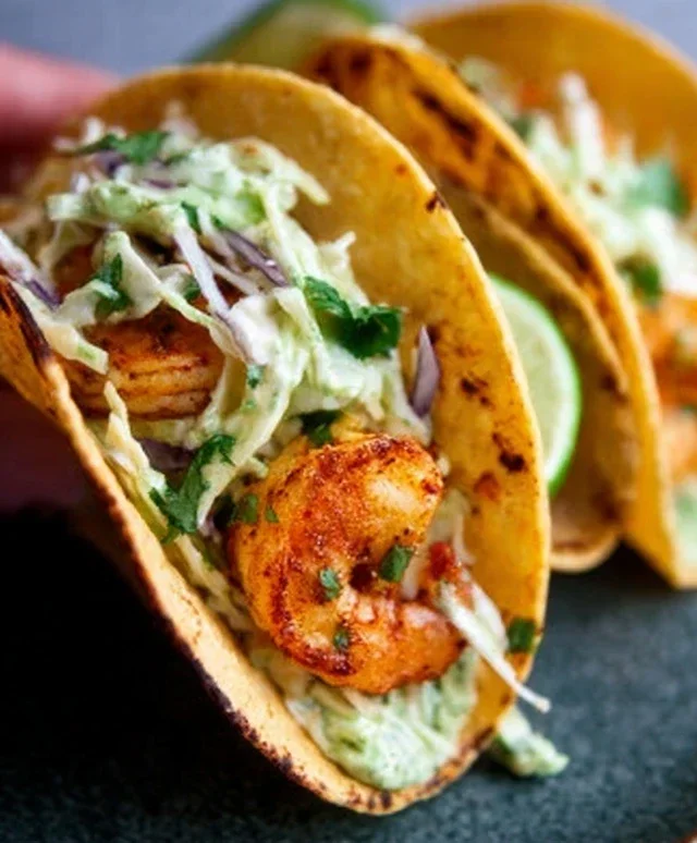Cilantro Lime Shrimp Tacos with Creamy Slaw