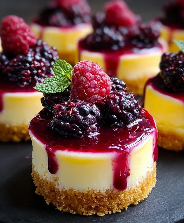 Lemon Raspberry Blackberry Mini Cheesecakes