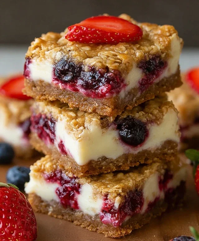 Berry Oatmeal Cheesecake Bars