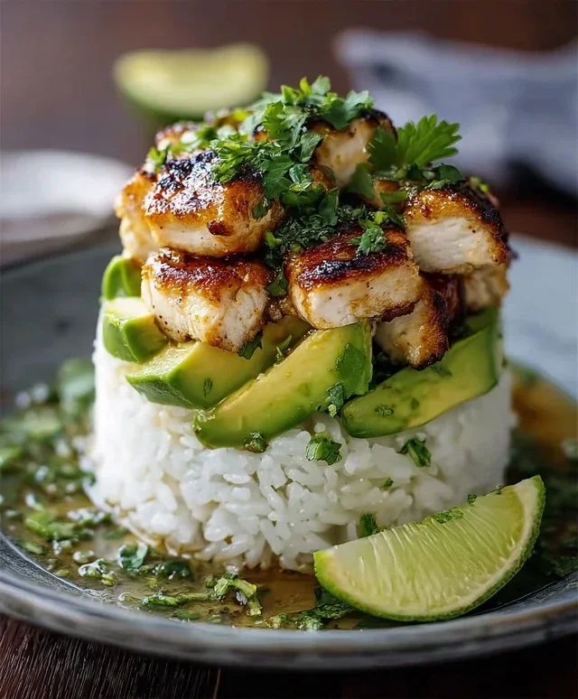 Delicious Honey Lime Chicken & Avocado Rice Stack Recipe
