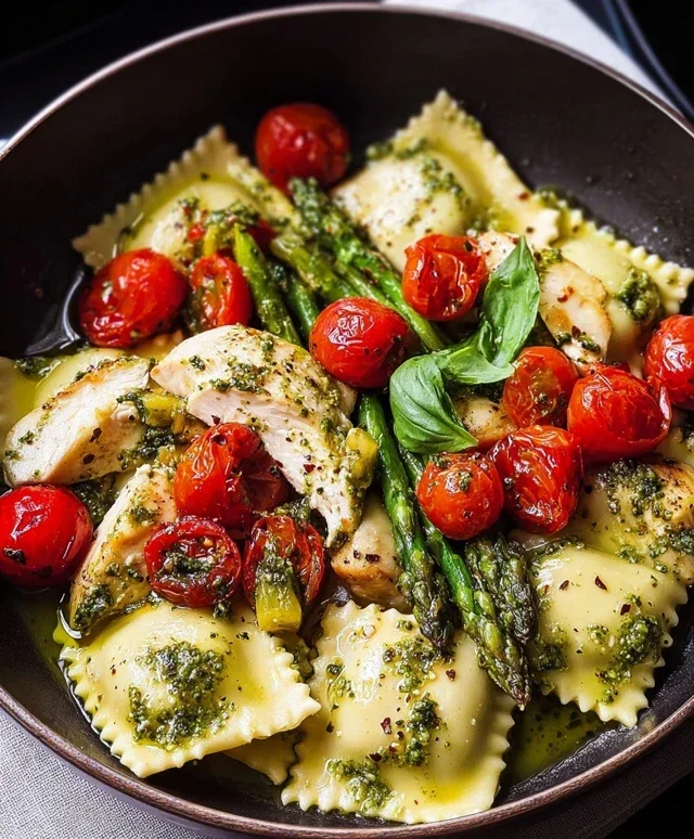 Chicken Ravioli with Pesto and Veggies
