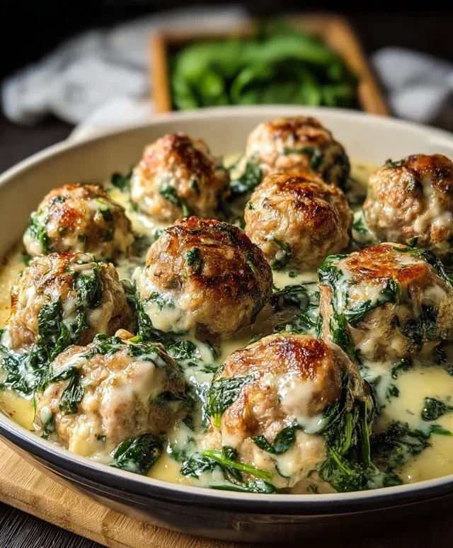 Southern Style Baked Chicken Ricotta Meatballs with Spinach Alfredo