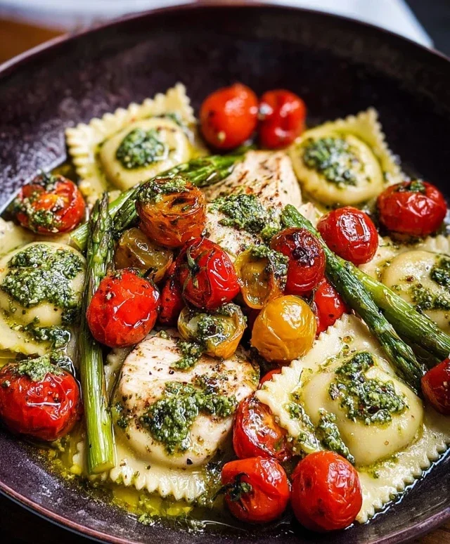 Chicken Ravioli with Pesto and Veggies