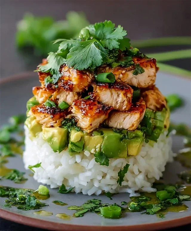 Delicious Honey Lime Chicken & Avocado Rice Stack Recipe