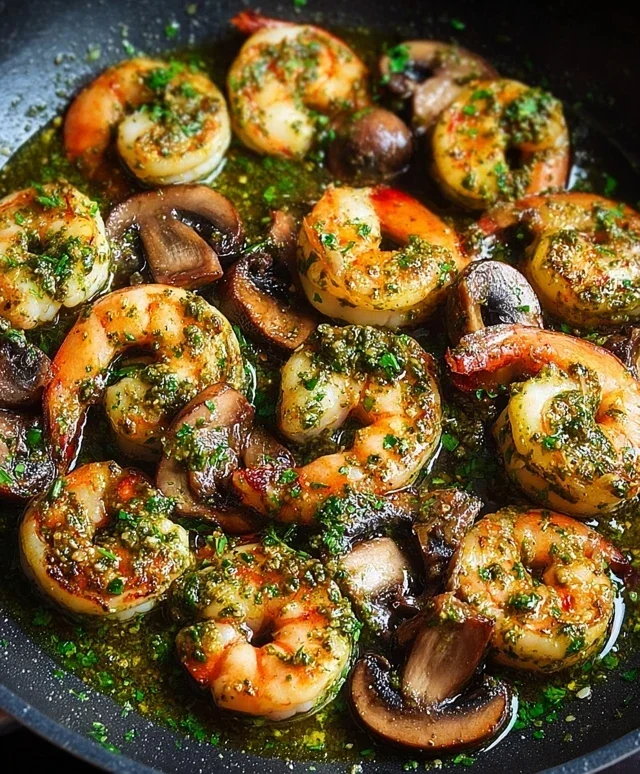Pesto Shrimp with Mushrooms