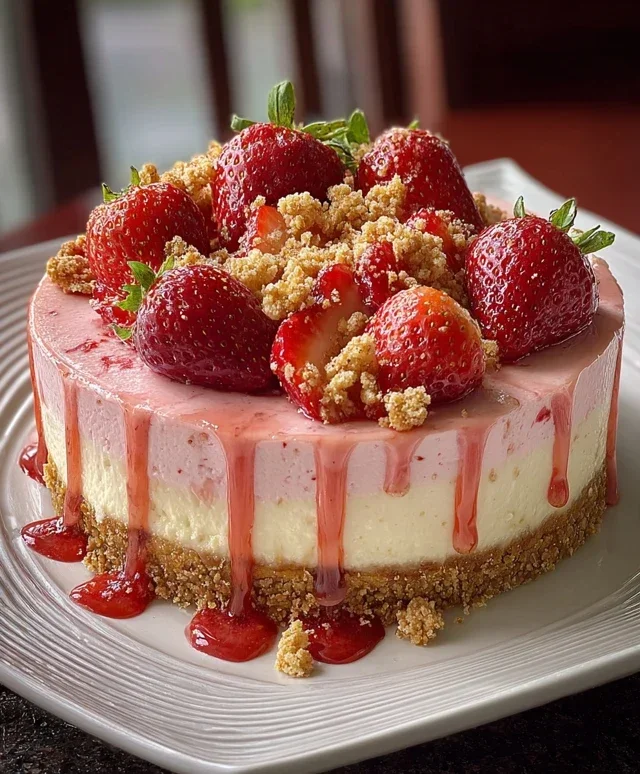 Pink Strawberry Crunch Cheesecake
