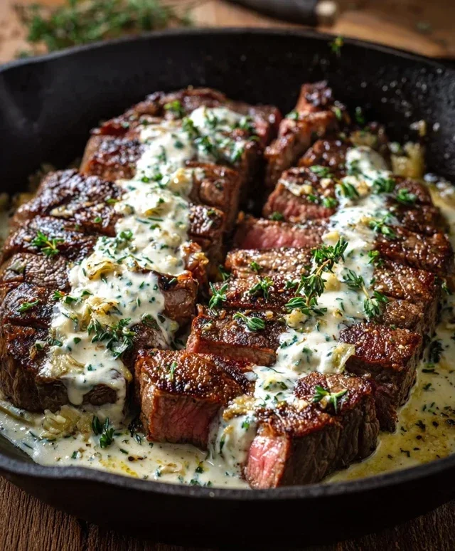 Garlic Butter Steak With Parmesan Cream Sauce