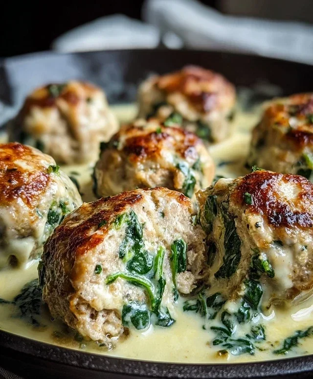 Southern Style Baked Chicken Ricotta Meatballs with Spinach Alfredo