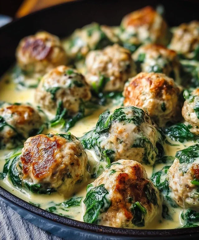 Southern Style Baked Chicken Ricotta Meatballs with Spinach Alfredo