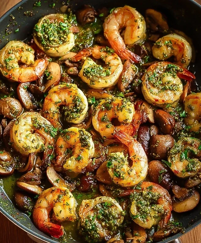 Pesto Shrimp with Mushrooms