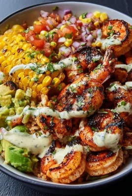 Grilled Shrimp Bowl With Avocado Corn Salsa Creamy Garlic Sauce