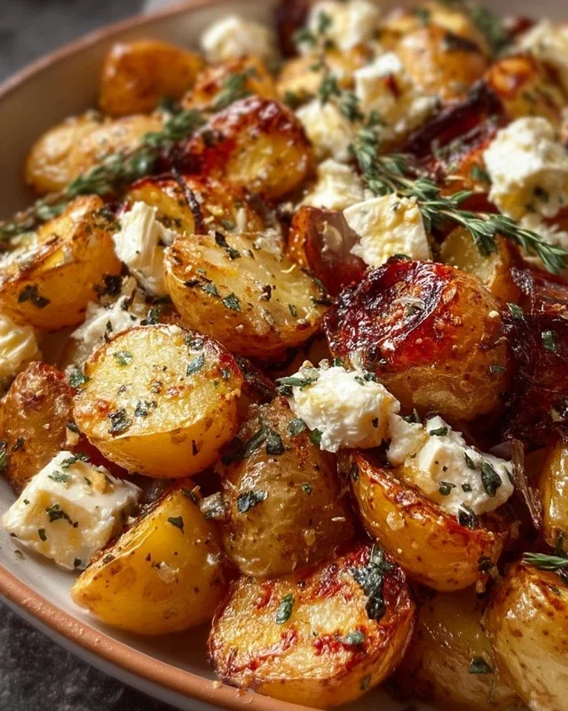 Roasted Potatoes with Baked Feta and Garlic