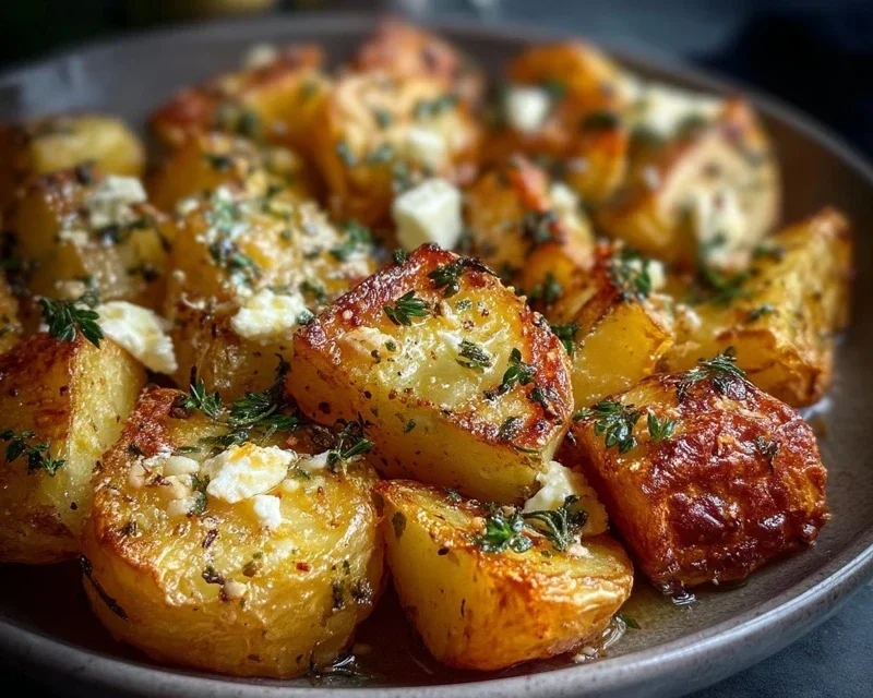 Roasted Potatoes with Baked Feta and Garlic