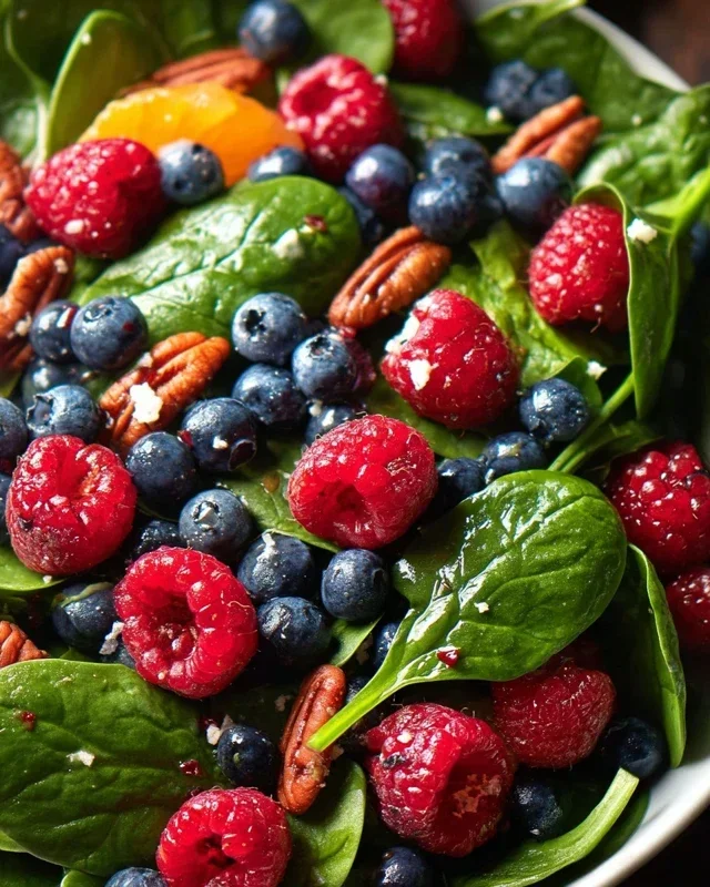 Berry Spinach Salad with Blueberries and Raspberries