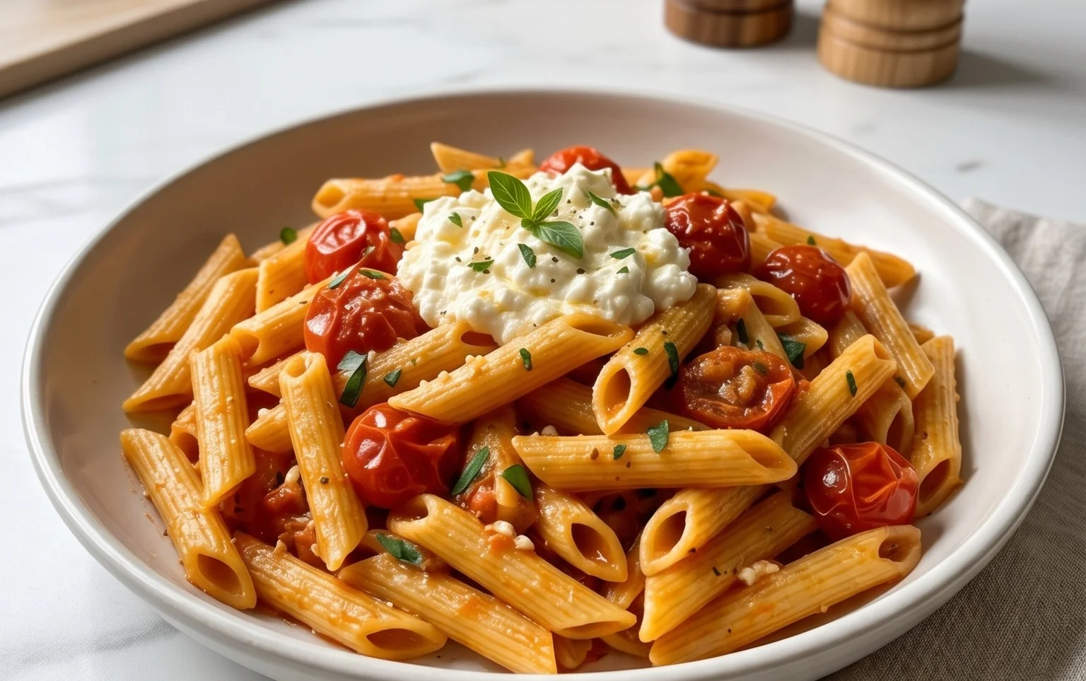 Roasted Tomato and Garlic Ricotta Pasta