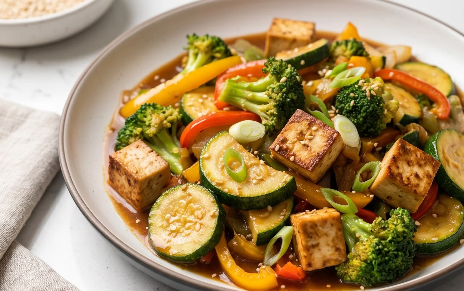Zucchini Stir Fry With Tofu (Vegan)