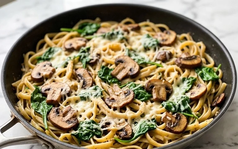 Parmesan Spinach Mushroom Pasta Skillet