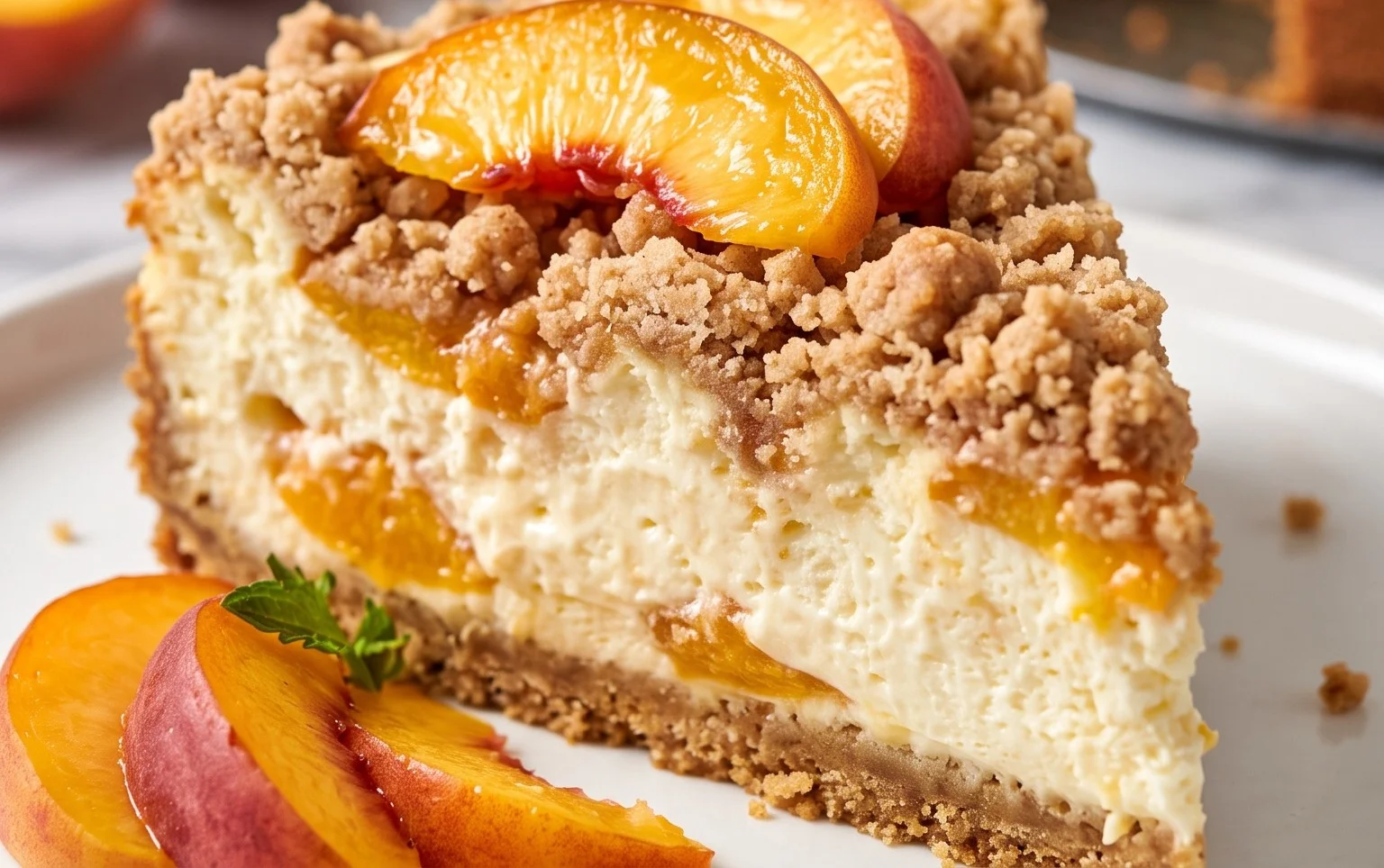 Peach Cream Cheese Cake with Streusel Topping
