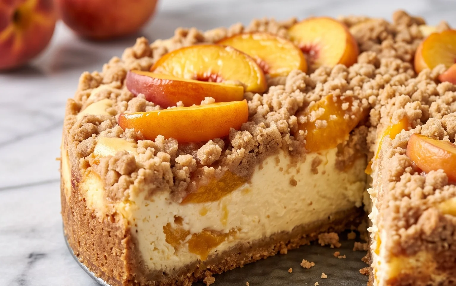 Peach Cream Cheese Cake with Streusel Topping
