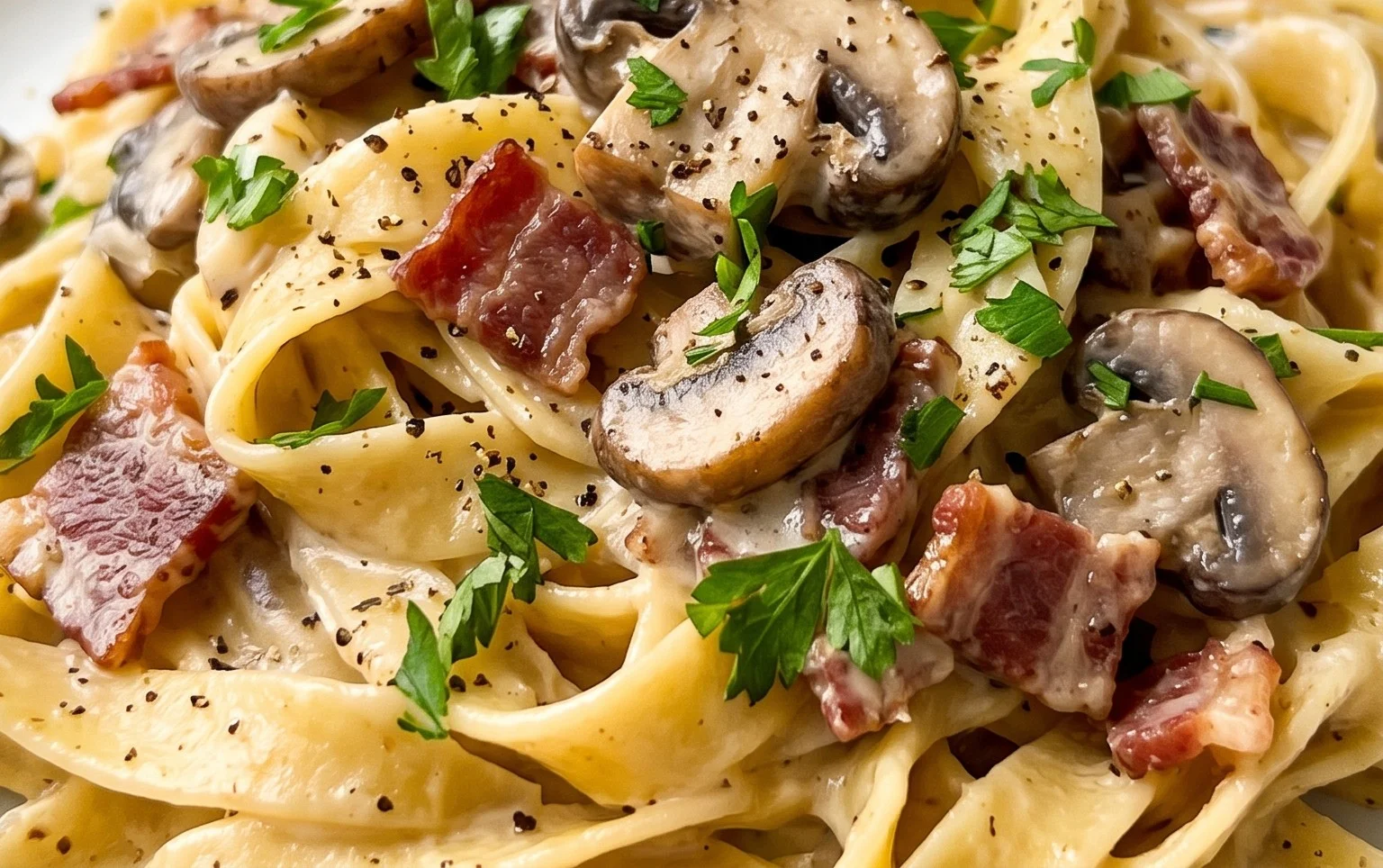 Creamy Beef Bacon and Mushroom Pasta